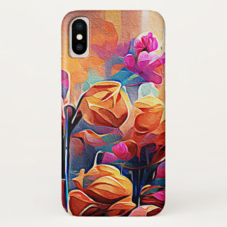 Floral Abstract Art Orange Red Blue Flowers iPhone X Case
