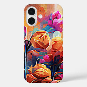 Floral Abstract Art Orange Red Blue Flowers iPhone 16 Case