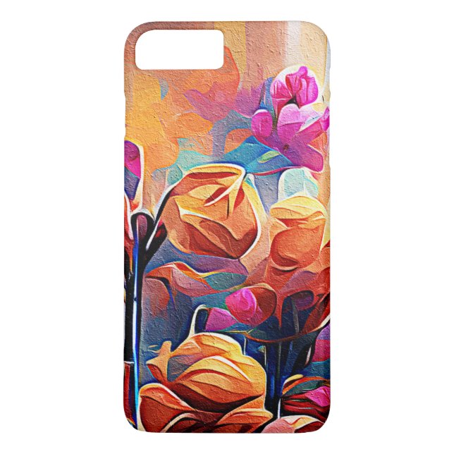 Floral Abstract Art Orange Red Blue Flowers Case-Mate iPhone Case (Back)