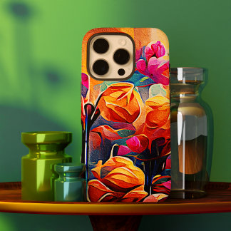 Floral Abstract Art Orange Red Blue Flowers iPhone 16 Pro Case
