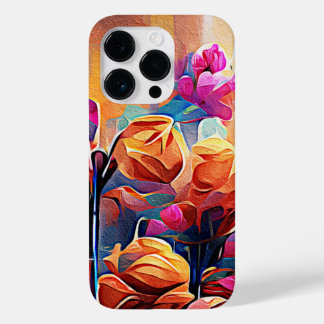 Floral Abstract Art Orange Red Blue Flowers Case-Mate iPhone 14 Pro Case