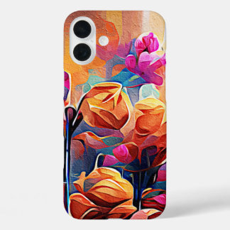 Floral Abstract Art Orange Red Blue Flowers iPhone 16 Plus Case