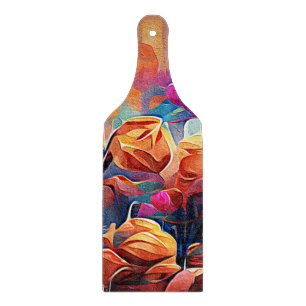 Floral Abstract Art Orange Red Blue Flowers Cutting Board