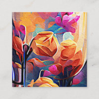 Floral Abstract Art Orange Red Blue Flowers