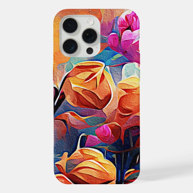 Floral Abstract Art Orange Red Blue Flowers iPhone Case (Back)