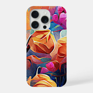 Floral Abstract Art Orange Red Blue Flowers iPhone 15 Pro Case