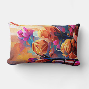 Floral Abstract Art Orange Red Blue Flowers Lumbar Cushion