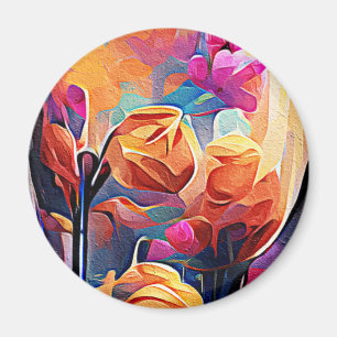 Floral Abstract Art Orange Red Blue Flowers Magnet