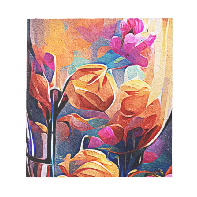 Floral Abstract Art Orange Red Blue Flowers Notepad (Front)