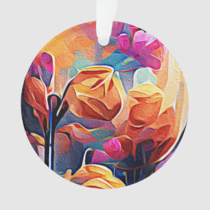 Floral Abstract Art Orange Red Blue Flowers Ornament