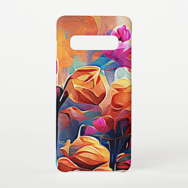 Floral Abstract Art Orange Red Blue Flowers Samsung Galaxy Case (Back)
