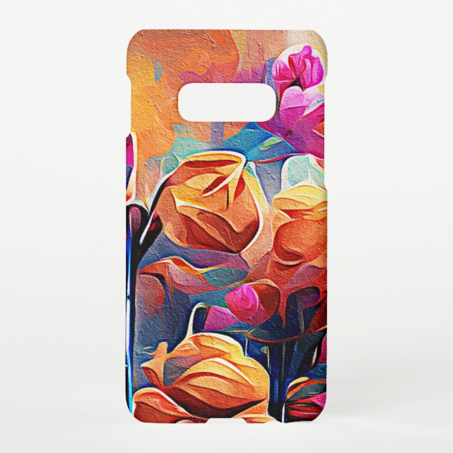 Floral Abstract Art Orange Red Blue Flowers Samsung Galaxy Case (Back)