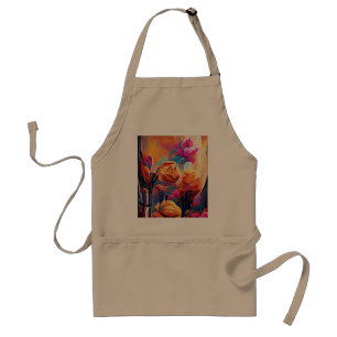 Floral Abstract Art Orange Red Blue Flowers Standard Apron