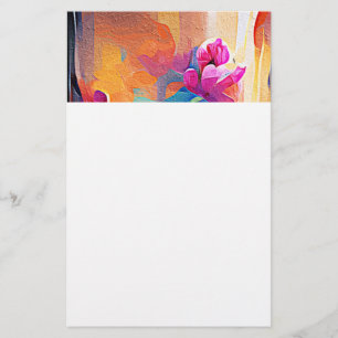 Floral Abstract Art Orange Red Blue Flowers Stationery