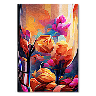 Floral Abstract Art Orange Red Blue Flowers Table Number