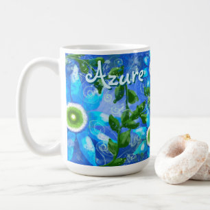 Floral Abstract Blue Green Flowers Personalised Coffee Mug
