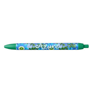 Floral Abstract Blue Green Flowers Personalised Ink Pen