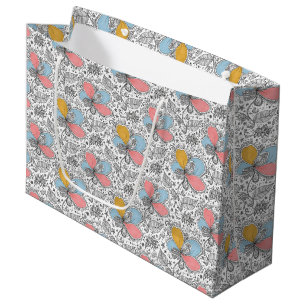 Floral Abstract Doodle Art Style Pink Blue Yellow Large Gift Bag