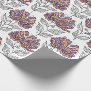 Floral Abstract Doodle Art Style Pink Purple Wrapping Paper