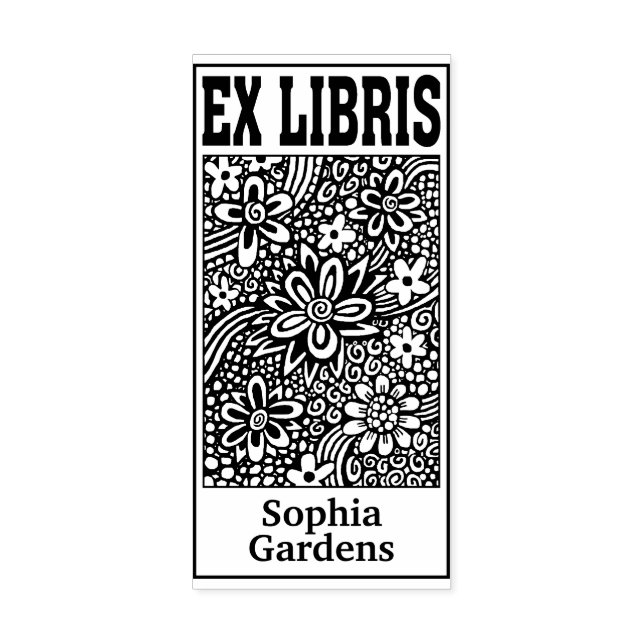 Floral Abstract Ex Libris Rubber Stamp (Imprint)