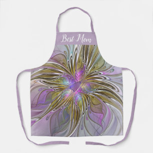 Floral Abstract Fractal With Pink & Gold Best Mum Apron