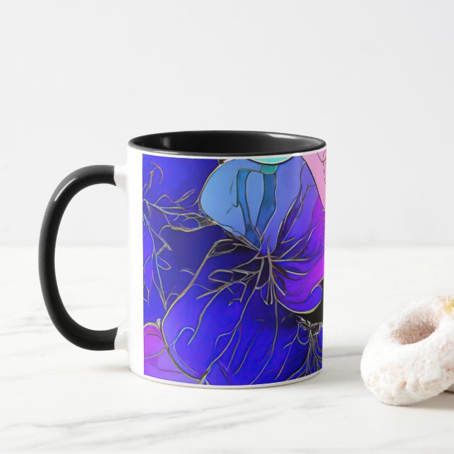 Floral Abstract in Stained Glass  Mug (With Donut)