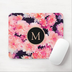 Floral abstract monogram pink watercolor mouse pad