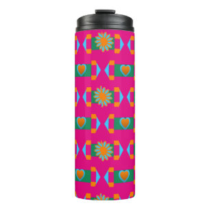 Floral Abstract Pink Orange Pattern with Hearts Thermal Tumbler