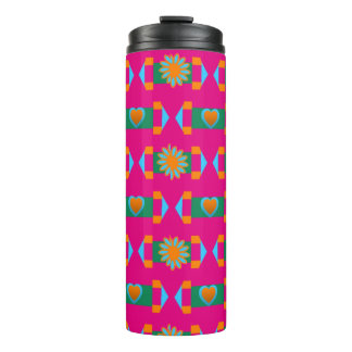 Floral Abstract Pink Orange Pattern with Hearts Thermal Tumbler