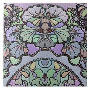 Floral abstract purple pansy mosaic pattern ceramic tile