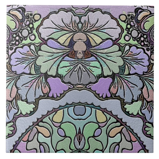 Floral abstract purple pansy mosaic pattern ceramic tile (Front)