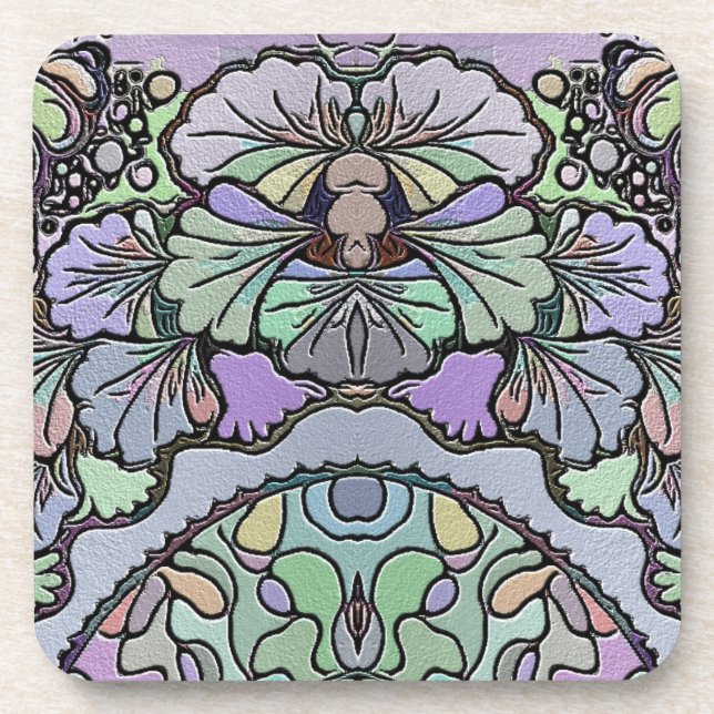 Floral abstract purple pansy mosaic pattern coaster (Front)