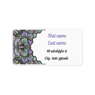 Floral abstract purple pansy mosaic pattern label