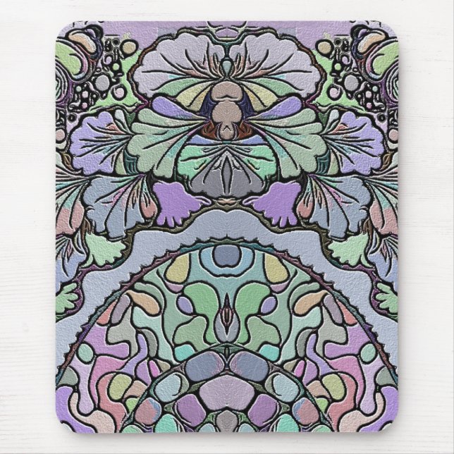 Floral abstract purple pansy mosaic pattern mouse pad (Front)