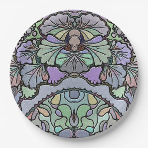 Floral abstract purple pansy mosaic pattern paper plate