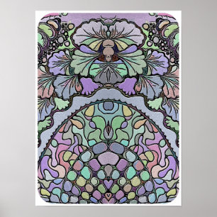 Floral abstract purple pansy mosaic pattern poster