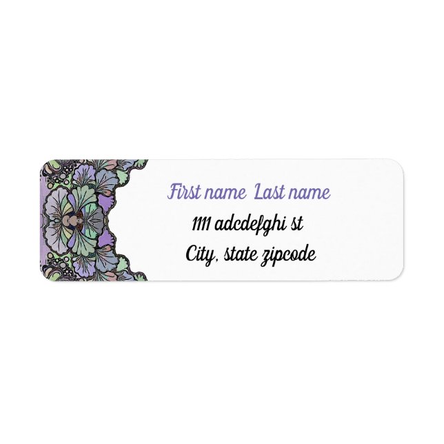 Floral abstract purple pansy mosaic pattern return address label (Front)