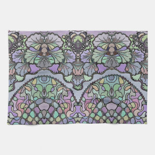 Floral abstract purple pansy mosaic pattern tea towel