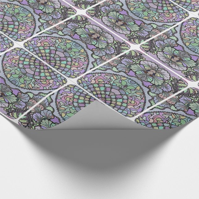 Floral abstract purple pansy mosaic pattern wrapping paper (Corner)