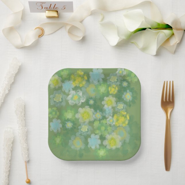 Floral Abstract Salty Watercolor Painting  Paper Plate (Wedding)