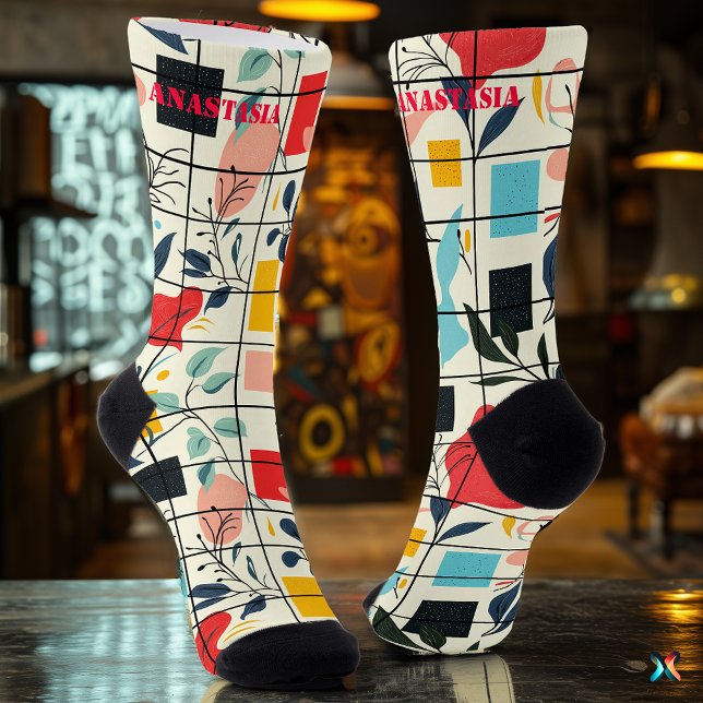 Floral Abstract Socks with Modern Geometric Patter (Creator Uploaded)