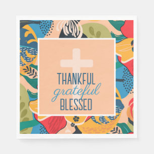 Floral Abstract Thankful Grateful Blessed Napkin