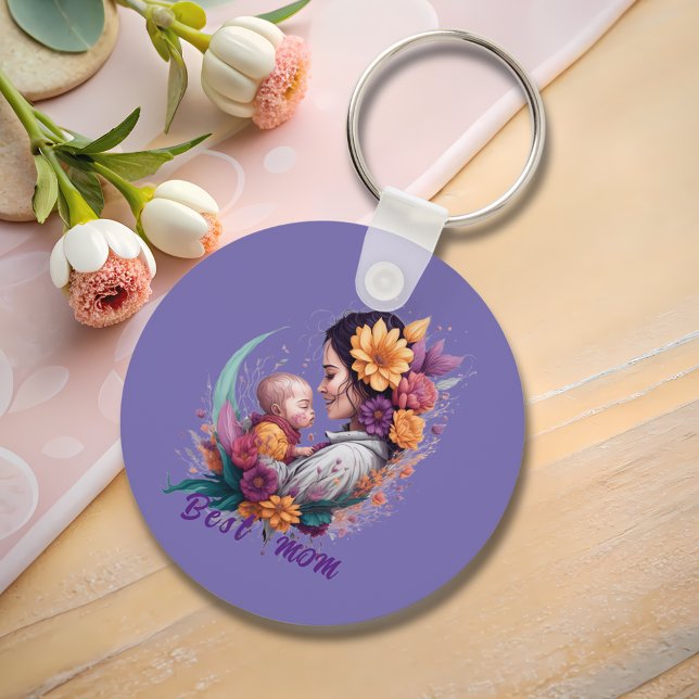 Floral abstract vintage Best mum Key Ring (Creator Uploaded)