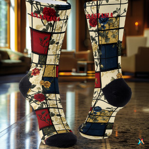 Floral Abstract with Elegant Geometric Design Socks