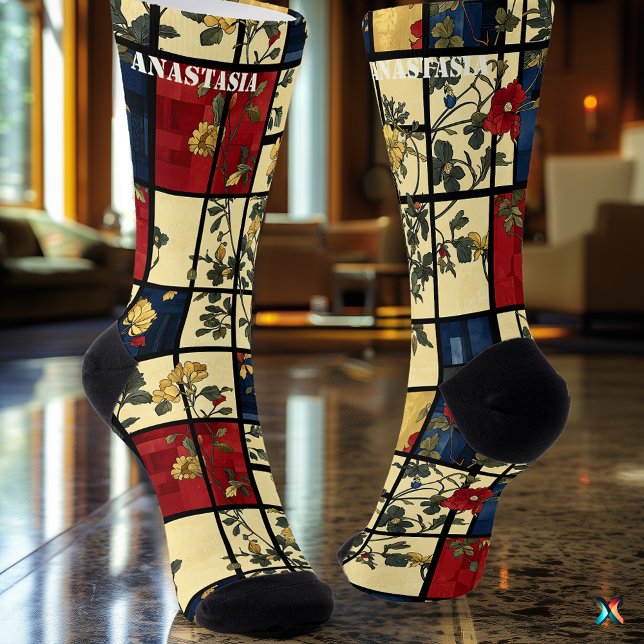 Floral Abstract with Vintage Geometric Pattern Socks (Creator Uploaded)
