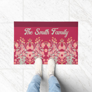 Floral Accented Burgundy Doormat