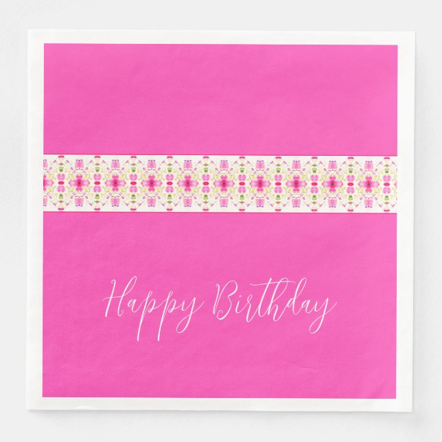 Floral Accented In Bright Pink Napkin (Front)