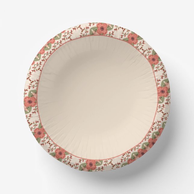 Floral Accented Light Pink Paper Plate (Front)