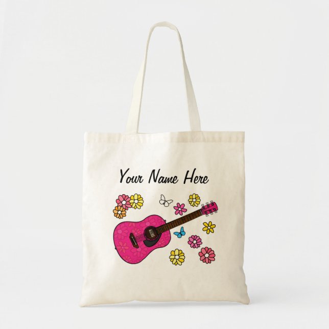 Floral Acoustic Guitar Guitarist Musician Custom Tote Bag (Front)