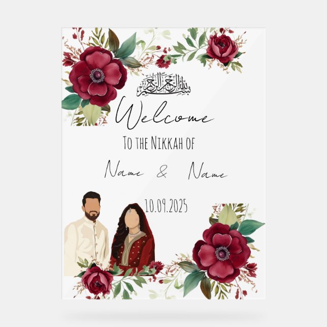 Floral acrylic Nikkah  Sign (Front)